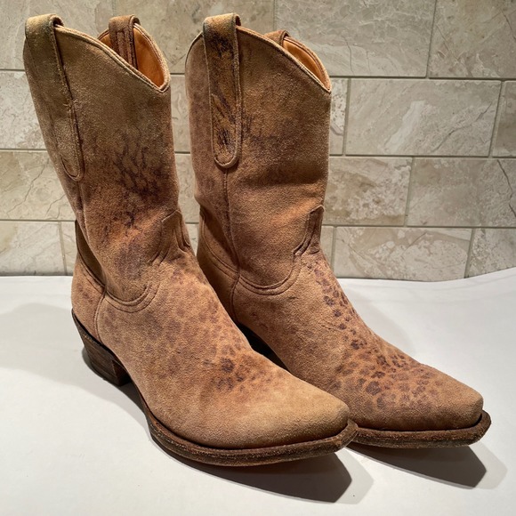 Old Gringo Leopardito Suede Western Slouch Cowboy Boots Tan Women 8 B 6633-168-1 - Picture 9 of 9